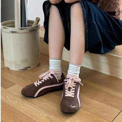 XIXITIAO 1 Pair Cute Puppy Embroidery Pattern Casual Soft Bottom Trainers, Comfortable & Fashionable Flat Sneakers Suitable For Outdoor Wear