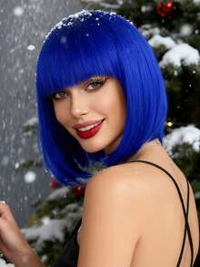 角色扮演假发 直发波波头 合成假发 蓝色 12 英寸 动漫 女士万圣节派对用 - 彩色 - 查看 3