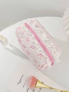 绗缝荷叶边奶油色化妆包蝴蝶结化妆包带格子衬里樱桃图案化妆包化妆品收纳袋，大容量化妆包，洗漱用品收纳袋，储物袋，零钱包，卫生巾袋口红储物袋旅行护理皮肤储物袋荷叶边化妆袋铅笔盒，旅行包，印花玫瑰图案化妆包，方格化妆包，旅行洗漱用品储物袋，美容工具储物袋，学生文具储物袋化妆包墨水方格手持化妆包用于婚礼礼物伴娘礼物生日礼物，圣诞礼物，朋友礼物学校用品盒，小屋旅行包母亲节礼物春季包