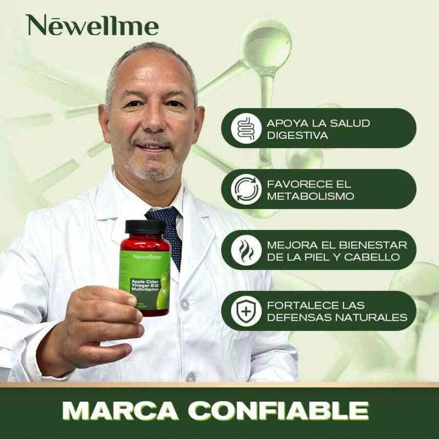 Newellme Vinagre de Manzana 60 Gomitas  | Ideal para mejorar la digestión y controlar el peso. Ayuda a metabolizar las grasas, controlar los niveles de azúcar en la sangre y mantener una microbiota intestinal saludable.