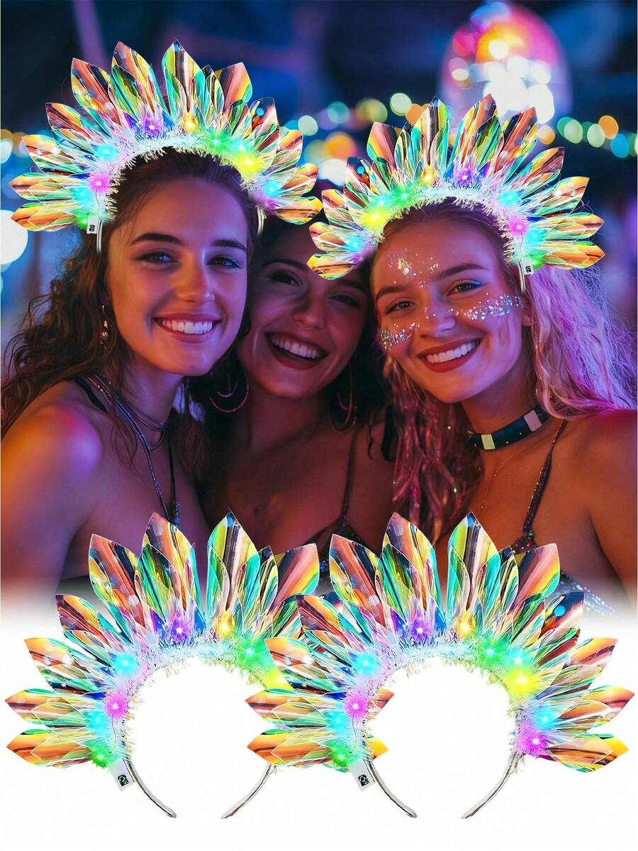 1pc Women's LED Luminous Flower Crown Headpiece - Festival PVC Headband, Suitable For Graduation, Mother's Day, Wedding, Bachelorette Party, Birthday, Cosplay, And Music Festivals, Headpiece Accessory - Multicolor - View 1