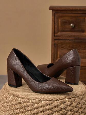 MonaNise 女士时尚棕色尖头一脚蹬高跟鞋，适合居家、办公、旅行、休闲、复古、百搭、舒适鞋子