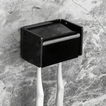 Soporte para cepillo de dientes montado en la pared con tapa para el baño, organizador de almacenamiento de cepillo de dientes para la ducha, colgador de cepillo de dientes autoadhesivo con dispensador de pasta de dientes automático - Negro - Ver 1