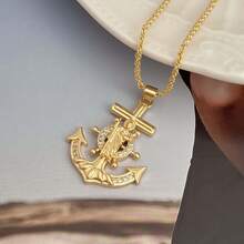 Collana con pendente a forma di ancora/San Giuda, con incastonatura in rame di zirconi cubici, gioiello religioso alla moda e di bell'aspetto per uomo, adatto per uso quotidiano/regalo per marito/fidanzato