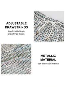 2pcs Men's Shorts, Metallic Holographic Shorts, Sequined Sexy Shorts, Suitable For Party Heating Up With Drawstring And Pocket Shorts  Christmas - 金色+銀色 - 查看 3