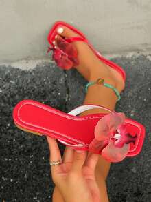 Dép xăng đan họa tiết hoa, dép bệt mới năm 2026 dành cho nữ, kiểu dáng thoải mái cho kỳ nghỉ, dép lê ngoài trời cỡ lớn dành cho nữ. - Đỏ tươi - Xem 1