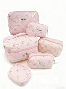 1 Piece/Set Soft Pink Bow Print Wash & Cosmetic Bag, Fashion Girls Travel Toiletries, Large Capacity Multifunctional Storage Bag For Lipstick, Sanitary Napkins, Coins, Keys, Hair Barrettes, Scrunchies, Etc., Lovely Portable Travel Organizer, Makeup Bag, Makeup Bags, Cosmetic Bag, Makeup Organiser, Makeup Pouch, Vanity Accessories, Small Makeup Bag, Cosmetic Bag, Christmas Gifts, Pouch, Pouch, Clutch / Small Handbag, Makeup Organizer, Pouch, Brush Holder, Mini Pouch, Large Capacity Pouch,Gifts For Women,Christmas Gifts,Gift Ideas For Women