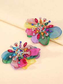 1 Pair Women's Sparkling Colorful Rhinestone Fabric Flower Large Stud Earrings Fashion Exaggerated Statement Jewelry For Party Prom