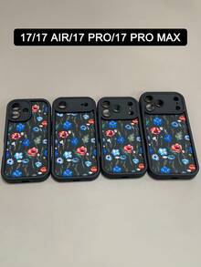 1PC ブラック地にブルーとレッドの水彩風花が描かれたスマホケース ナチュラルで洗練されたボタニカルデザイン 鏡頭完全保護、衝撃吸収・傷防止機能付き 対応機種：iPhone17/16/15/14/13/12/11PLUS/PRO/PROMAX - ブラック - チェックする 7