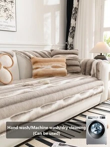 1pc Rabbit Fur Sofa Cushion Cover, Tie-Dye Striped, Thick & Warm For Winter, Anti-Slip & Anti-Scratch Sofa Protector, Ins Style