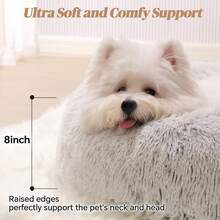 Calming Donut Fluffy Anti-Anxiety Round Washable Cute Plush Cozy Cuddler Warming Soft Comfort Pet Bed For Small To Medium Dogs And Cats, 20-Inch, Light Grey & White - Light Grey White - View 3