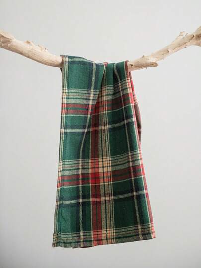 American Pastoral Style Green Plaid Rectangular Towel, Suitable For Daily Use, Festivals, Parties, Birthdays, Dining Tables, All Seasons
