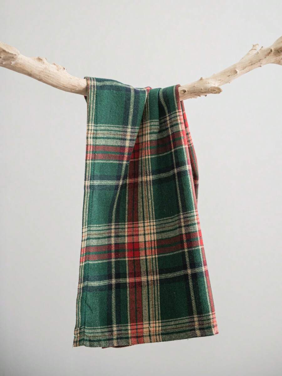 American Pastoral Style Green Plaid Rectangular Towel, Suitable For Daily Use, Festivals, Parties, Birthdays, Dining Tables, All Seasons