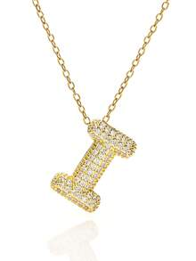 1pc Fashionable Luxurious Copper Inlaid Zirconia Letter A-Z Pendant Necklace, Jewelry Necklace For Women, Suitable For Daily Wear And Party/Holiday Style, Valentine's Day Couple Gift
