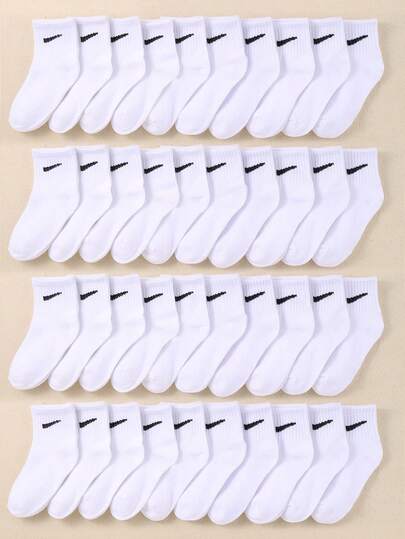10 par dziecięcych jednolitych białych skarpetek w paski o wysokiej elastyczności do codziennego użytku i uprawiania sportu, wygodne, miękkie, swobodne i oddychające, odpowiednie na każdą porę roku skarpetki dziecięce dla chłopców i dziewcząt