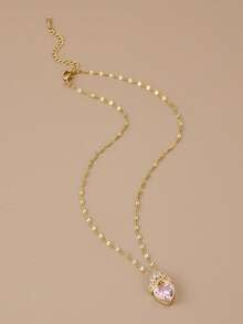 1 chiếc vòng cổ mặt trái tim bằng thép không gỉ và Zirconia dành cho phụ nữ, món quà sang trọng cho ngày lễ tình nhân - Vàng - Xem 2