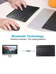 AKKHOO 無線鍵盤，10英寸超薄，無聲充電，適用於平板電腦/筆記型電腦，小型鍵盤 - 黑色 - 查看 6