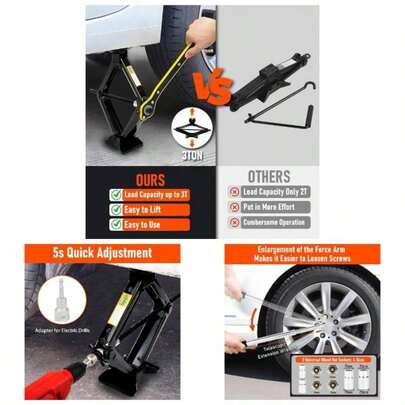 Car Jack Kit 3 Ton 6614 Lbs Universal Scissor Jack, Maximum Height To 45cm, Portable Jack Set Car, SUV, MPV And Other Vehicles