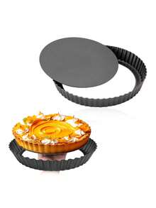 1pc Removable Bottom Quiche Pan,Pizza Baking Tray With Bottom,Apple Pie Baking Tray,Egg Cakes Baking Tray, Non Stick Circular Pie Tray,Banana Pie Baking Tray,Chocolate Pie Baking Tray,Round Tart Pan,Live Bottom Chrysanthemum Pie Tray - Multicolor - View 1