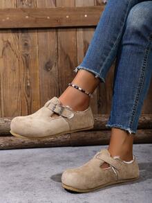 Mocasines planos de mujer con puntera redonda, forro de felpa y diseño cómodo, nuevos para el otoño/invierno 2025, de estilo minimalista y versátil, color albaricoque, zapatos casuales de estilo universitario, ligeros y cómodos, adecuados para usar en Navidad/Año Nuevo