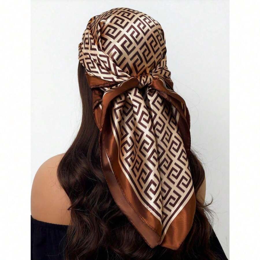 1 Piece Women's All-Season Geometric Printed Satin Square Scarf, Multi-Purpose Daily Wear Bandana, Fashion Sunshade Headscarf, Versatile As Neck Scarf & Hair Accessory - Nhiều màu - Xem 1