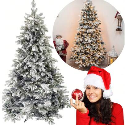 Snow Flocked Christmas Tree - Premium Artificial Spruce Christmas Tree With White Heavy Snow Flocking Lightweight And Easy To Assemble With Metal Stand, Christmas Pine Tree Different Sizes.