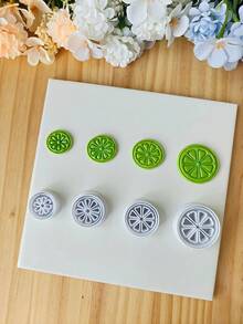 2 piezas Juego de cortadores de rodajas de limón y naranja de arcilla polimérica, moldes creativos de arcilla polimérica para pendientes con estilo de fruta de verano, para hacer joyas y pendientes DIY - Blanco - Ver 4