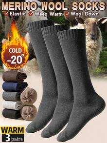 3 Pairs Men's Black Extra Long & Thick Wool Blend Thermal Leg Warmers, Soft Merino Wool Blend Knee High Socks For Winter, Skiing & Business Wear (Runs Small), Cozy Socks - Multicolor - View 1