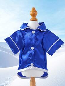 1 piesă de dormit pentru câini/pisici, cămașă cu design lucios din material textil, garnitură contrastantă, piesă de dormit elegantă și confortabilă pentru animale de companie mici - Albastru regal - Vizualizare 11