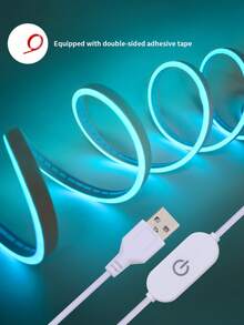 USB 柔性觸控調光 LED 霓虹燈條 1m/2m/3m/4m/5m 可調亮度 5V 環境照明燈條，適用於直播、化妝鏡、浴室梳妝鏡、臥室家居裝飾氛圍燈 - 冰藍色 - 查看 4
