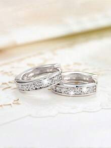 2pcs/Set Cubic Zirconia Platinum Plated Earrings, Bridal Jewelry Gift Set For Women - Silver - View 5