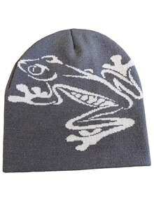 Y2K 图案无檐便帽，男女通用哥特式针织保暖休闲户外冬帽，动物图案，四季皆宜