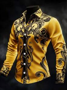 Áo sơ mi nam dài tay in họa tiết hình học cổ điển, dáng ôm, phong cách Gothic, thích hợp cho lễ Halloween, các dịp lễ hội, mặc hàng ngày, mùa xuân và mùa thu. - Màu vàng - Xem 10