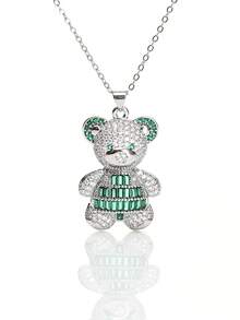 1pc Fashionable Elegant Cute Copper Inlaid Zirconia Bear Pendant Necklace, Jewelry For Women, Suitable For Daily Wear And Party/Holiday Style, Valentine's Day Couple Gift