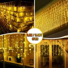 1串太阳能冰柱灯串，97/160颗LED灯珠，8种照明模式，IP65防水，户外太阳能帘灯，适用于房屋、花园、庭院、走廊、阳台、亭台楼阁等室内外装饰，非常适合圣诞节和万圣节装饰（暖白/白/彩色），户外太阳能花园灯 - 黑色 - 查看 16