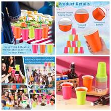 24 Pack 16 Oz Neon Plastic Cups Disposable Colorful Party Cups, Bachelorette, Wedding, Birthday Party Supplies Neon Drinkware Decorations Pink, Orange, Green - Pink, Orange, Green - View 2