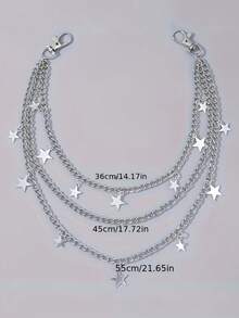 1pc European & American Punk Style Pentagram Pendant Waist Chain, Metal Chain Street Fashion Pants Chain - Silver - View 6