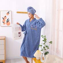 Soft Coral Fleece Bathrobe With Braided Trim And Bowknot Design, Absorbent And Lint-Free, Can Be Worn Outerwear