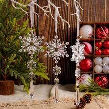 5/10pcs Christmas Acrylic Snowflake Icicle Pendants, Transparent Elk Icicle Snowflake Tree Pendants, Christmas Tree Decorations, Holiday Party Christmas Atmosphere Decoration Props, Christmas Decorations Gift, Wedding Birthday Party Holiday Decorations, Christmas Decor, Room Decor, Home Decor