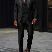 New Arrival: Fall Bestseller Men's Business Casual Suit Set Men's Wedding Groom Slim-Fit Two-Piece Suit - 黑色 - 查看 6