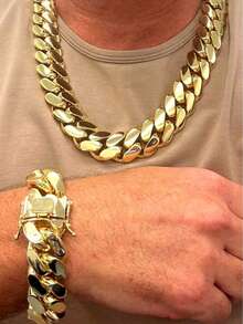 20mm 316L Stainless Steel Miami Curb Chain Nekclace Or Bracelet  For Men Jewelry Cuban Link Chain Necklaces For Men Gold Chain Cuban Link Chain Women Baddies Chain Accessories Suitable As Valentine's Day Gift, For Party And Daily Wear Auspicious New Year Gifts - 20毫米(0.78吋) - 查看 1