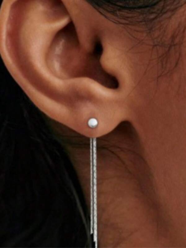 1 par de pendientes de cadena geométrica con borlas suaves y versátiles para mujer, para uso diario