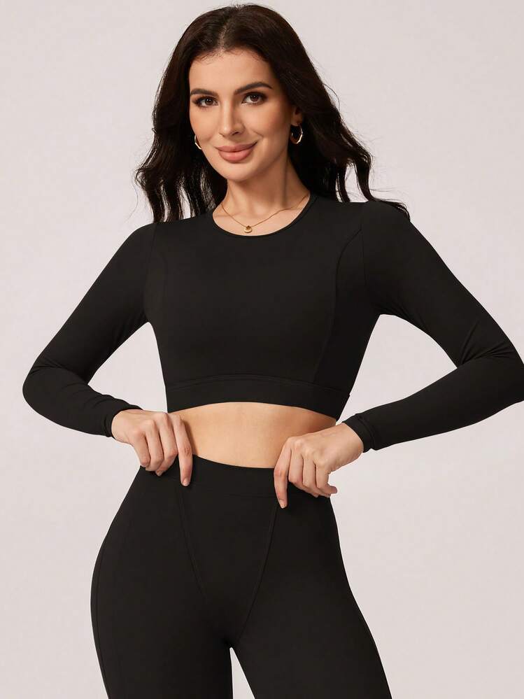 1pc Women's Commuting, Shopping, Yoga, Pilates, Running, Fitness Exercise Long Sleeve Activewear - Black - View 4