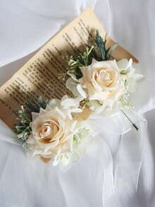 Bộ 2/1 bó hoa hồng Gypsophila cài cổ tay, thích hợp cho chú rể, cô dâu, bố, mẹ, bà, ông đeo trong đám cưới, dạ hội, lễ hội, phụ kiện trang trí ngày Valentine. - Rượu sâm banh - Xem 6