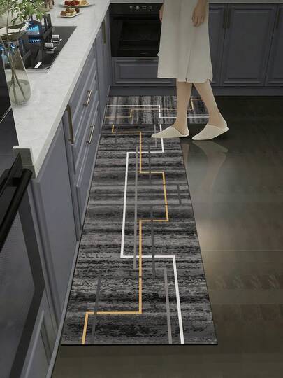 1 szt. Mata kuchenna z żelu krzemionkowego z geometrycznym wzorem w kolorze żółtym, białym i szarym, nowoczesny abstrakcyjny wzór, lekka, antypoślizgowa, chłonna, antypoślizgowa, grubość 3,5 mm