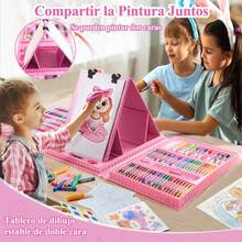 Set de Arte para Niñas 208 Pcs, Kit de Dibujo Colores Profesional con Caballete de Doble Faceta, Plumones, Pinturas, Aquarelas, Crayolas y Lapices de Colores, Regalo para Niñas Niños 6 8 9 10 Años (Rosa) - 1 - Ver 7