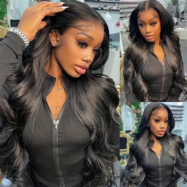 VIOLLY Perruque mélangée de cheveux humains à vague corporelle noire de 32 pouces avec une densité de 200%, avec une dentelle transparente HD 13x4 en front, convenant aux femmes pour un port quotidien ou lors d'occasions spéciales