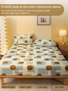 1pc Digital Printed Fitted Sheet, Mattress Protector, Soft & Breathable, Anti-Pilling, Home Decor, Bedroom Bedding, Minimalist Round Polka Dot Pattern Fitted Sheet, Fashionable Mattress Cover - Multicolor - View 7