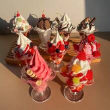 Crème glacée réaliste, fruits, belle tasse, modèle de maison de poupée, simulation, décoration d'été pour la maison, accessoires pour vitrine de boutique de poupées, artisanat, faux desserts, jouets alimentaires - Multicolore - Voir 2
