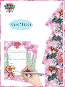 Paw Patrol 12/24 张汪汪队主题派对生日邀请卡。粉色和蓝色汪汪队生日、节日、派对邀请卡、贺卡邀请函 - 彩色 - 查看 7